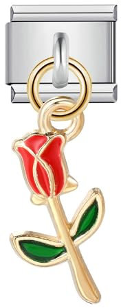 M&S Lucky Hamsa Fatima Evil Eye Heart Flag Country Mother Daughter Stainless Steel 9mm Italian Link Charm Compatible With Nomination Bracelet (Rose Flower)