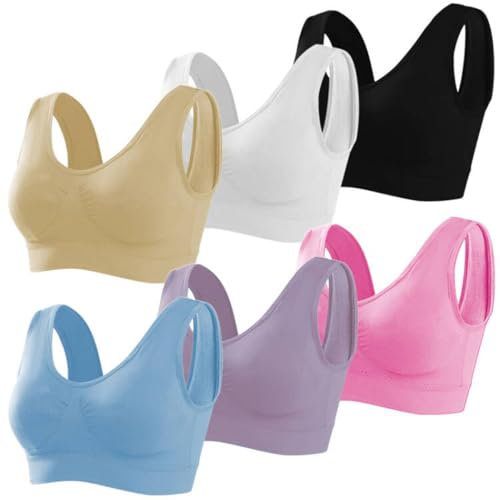 Memoryee Sport BH Damen Große Brüste Starker Halt Push Up Ohne Bügel 6er Pack Set Gepolstert Joggen Yoga Laufen Reiten Bra Crop Top 6Farben2 M