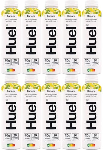 Hueldrink Ready To Drink Complete Meal Banana Flavour 500ml Pack of 10 Vegan Plant Based Meal Alternative Vitamin Minerals Protein Shake Dairy Free with Welari Thank You Card | (10pack) (5000ml)