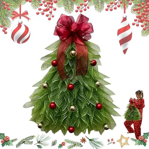 Christmas Wreaths for Front Door - Door Decorations With Lights, Outdoor Wreath Bow, Tree Decorations