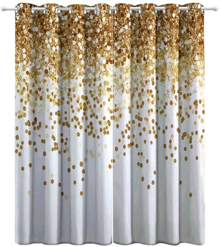 Vorhänge Gardinen Verdunkelung Blickdicht mit Ösen für Schlafzimmer B 150 x H 166 cm Popular Edler Goldener Glitzer Bedruckte Vorhänge 2 Stück Vorhang für Wohnzimmer Schlafzimmer Dekor Gold Weiß