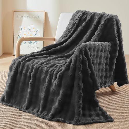 TOPCHANCES Kuscheldecke Milchsamt Plüsch Flauschige Decke Super Soft Wohndecke Dick 450GSM Flanell Bubble Couchdecke Warm Überwurfdecke Sofadecke Vielseitig Blanket Für Bett Sofa,Dunkelgrau,160×200cm