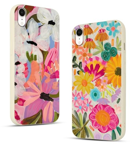 Phoona 2 Stück Handyhülle für iPhone XR Hülle 6,1'', Aesthetic Bunte Blumen Muster Design Weiche TPU Ultra Dünn Silikon Schutzhülle Kratzfeste Stoßfest Kameraschutz Bumper Case für Mädchen