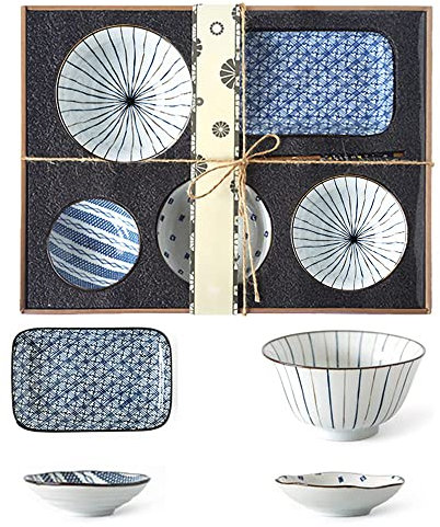 Juego de vajilla de porcelana japonesa para sushi, 6 piezas, estilo tradicional