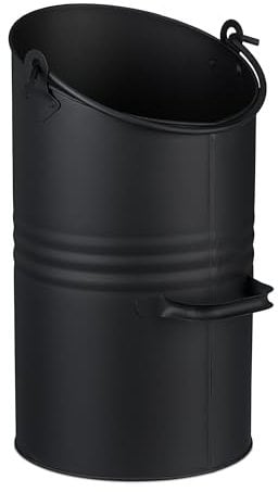 Relaxdays Kohlenschütte, 12 Liter, Eisen, Kohleeimer mit Griff & Henkel, Kohlekorb zum Nachfüllen, Kamin, Grill, schwarz