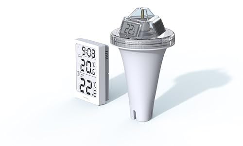 Technoline WS9079 - Termómetro digital inalámbrico para piscina con estación, mide la temperatura del agua y transmite los datos a la estación a través de radio, la estación mide además la temperatura