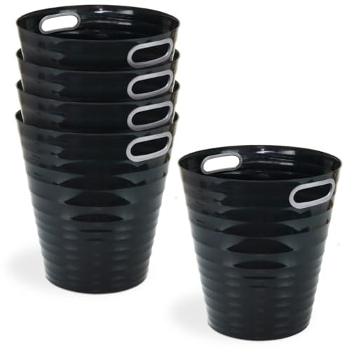 Waytex Lot de 5 Corbeilles à papier en plastique design moderne pour bureau, chambre, salle de bain –Poubelle de bureau Contenance 12,5L – Couleur Noir