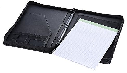 A4 Modernes Portfolio, Weiches PU -Leder, Taschen mit Großer Kapazität, Reißverschluss, Stiftschleife, Nachfüllbares Schreibblock für Besprechungen, Interviews