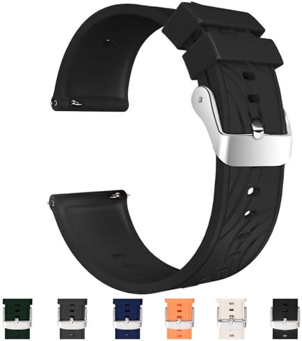 TODYSTRAP Bracelet Montre 22mm Silicone, Bracelet de Montre Caoutchouc Noir avec Libération Rapide, Smartwatch Bracelet Sport Souple pour Hommes Femmes, Bracelets Montres Silicone 18mm 20mm 22mm
