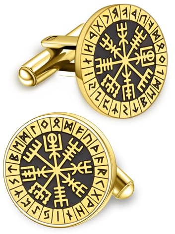 Herren Manschettenknöpfe, nordische Wikinger Smoking Manschettenknöpfe, Edelstahl Wikinger Kompass Vegvisir Runenhemd Nieten Mythologie Schmuck Geschenk für geschäftliche Hochzeit
