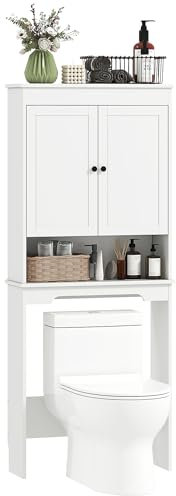 HOMCOM Mobile Sopra WC con 2 Mensole Chiuse, Ripiano Aperto e Soft Close, Mobile Contenitore Salvaspazio in Legno, Scaffale Sopra WC, 65x22x161 cm, Bianco