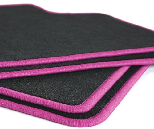 AUTOTEPPICH-Stylers NF100 Schwarze Fußmatten passend für VW Polo 5 V 6R 6C 2008-2017 mit Rand in pink