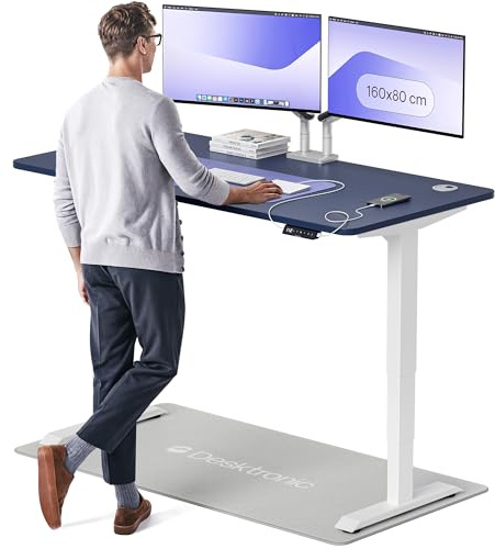 Desktronic HomePro Standing Desk – 160 x 80 cm Height Adjustable Desk with Electric Dual Motor, Touchscreen Controller & Integrated USB/USB-C, 3 Memory Presets