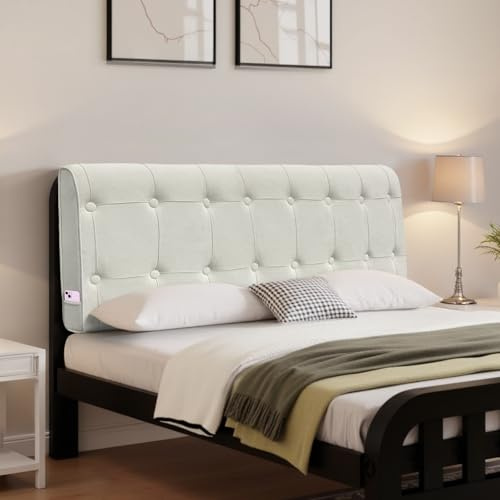 LELEFIDO Gepolstertes kopfteil Bett,modernes Stoff-Kopfteil mit Knopfheftung,werkzeugfreie Montage,vielseitiger Stil für jedes Schlafzimmer,200CM,Beige