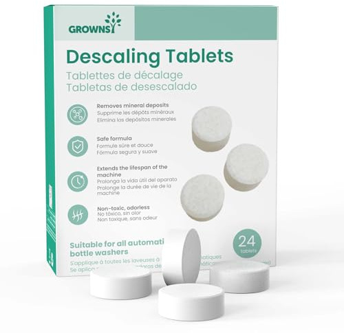 Grownsy Pastillas Descalcificadoras, 24 Unidades | Elimina Cal y Depósitos en Lavabiberones, Esterilizadores y Calienta Biberones para Mantener el Buen Funcionamiento