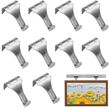 10 Pack Picture Rail Hooks, Heavy Duty Rust-Resistant Metal Hooks, Plated Moulding Hook for Picture Frames, Artwork, Posters, Signs and Keys