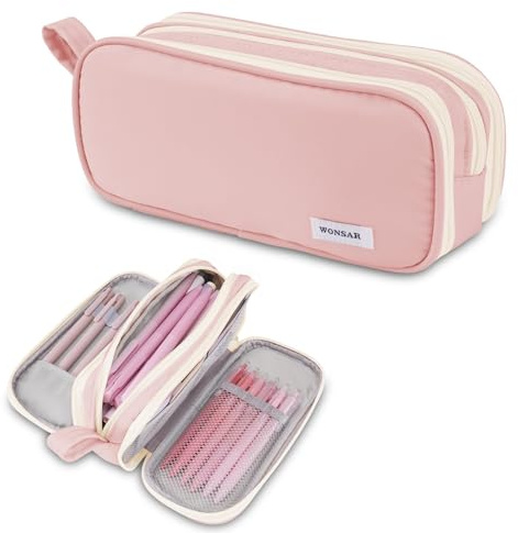 wonsar Federmäppchen Mäppchen Große Kapazität Federtasche 3 Fächer | Pencil Case Federmappe Jungen Mädchen Teenager Erwachsene Schulmäppchen für Schule & Büro