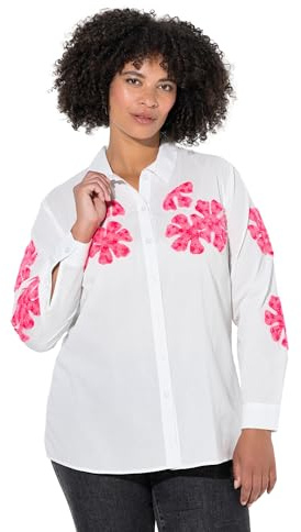 Angel of Style Damen große Größen Übergrößen Plus Size Hemdbluse, A-Linie, Blüten-Stickerei, Langarm 846607
