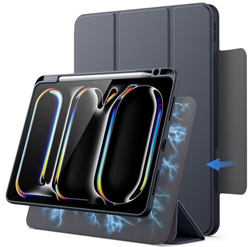 JETech Funda Magnética Desmontable para iPad Pro 11 M5/M4, Gris | Para 2025/2024 Modelo, Carcasa Cubierta Giratoria con Soporte para Pencil, Soporte Vertical/Horizontal, Pantalla Elevada