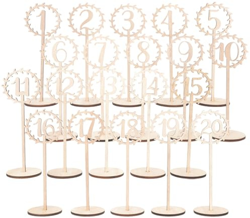 HIAKDOFT Numéros de Table en Bois pour Mariage 1-20 Panneaux de Numéro de Table sur Pied Lot de 20 Pièces Décoration pour Réception Banquet et Café