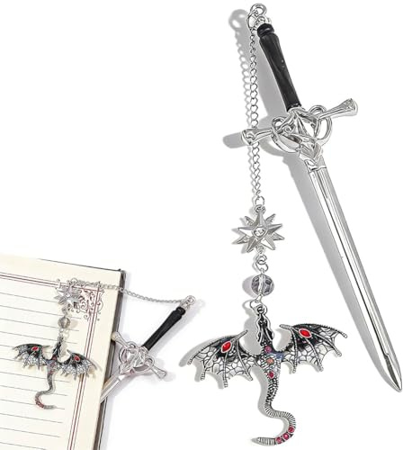 Lesezeichen Drachenschwert, 15cm Metall Fantasy mit Drachenschwert 3D, Personalisiertes im Vintage-Stil, Lesezeichen Personalisiert für Buchliebhaber, Einzigartiges Geschenk (Grau)