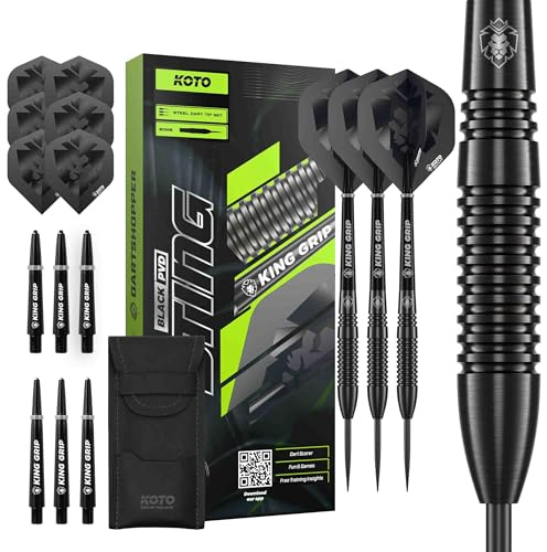 KOTO – Sting Black 90% Tungsten Darts, 10G-32G, Schwarz, Mit Extra Flights und Shafts, Steeldarts, Dartpfeile Profi Set