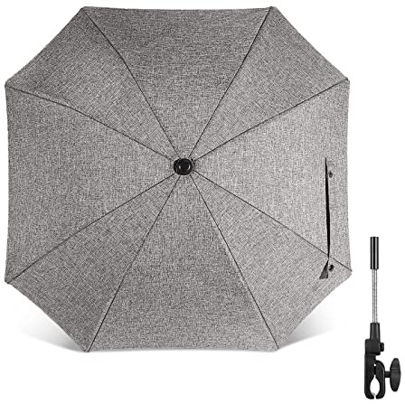 Pushchair Parasol, Universal Pram Parasol with 50+ UV Protection, Baby and Infant Sun Umbrella for Buggy, with Adjustable Fixing Clamp, Clip on Stroller Umbrella
