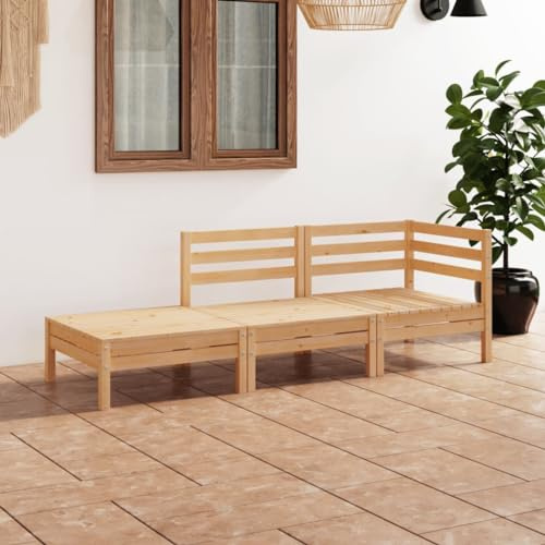 Qnhdfrt 3-Teiliges Balkon-Set aus massiver Kiefer 63,5 cm Kubus Lounge Sofa mit Hocker Modular Gartenmöbel Langlebig Modernes Design für Balkon Terrasse Garten