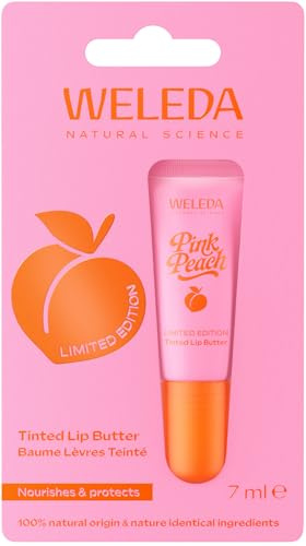 WELEDA Bio Pink Peach Limited Edition Lip Balm - Naturkosmetik Lippenbalsam mit Aprikosenkernöl & Vitamin E – Natürliche Lippenpflege mit Pfirsich/Jasmin Duft für trockene Lippen (vegan, 7 ml)