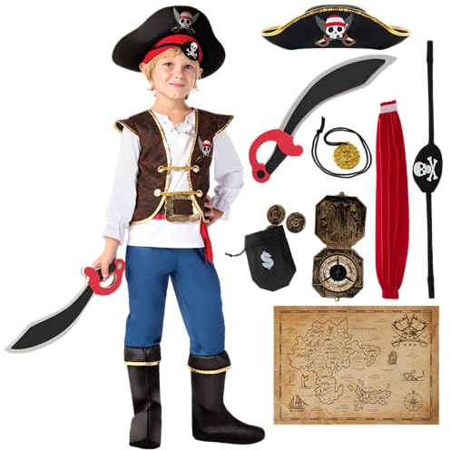 Spooktacular Creations Costume de pirate pour garçon, déguisement pour enfants, jeu de rôle, ensemble de costumes de luxe - S