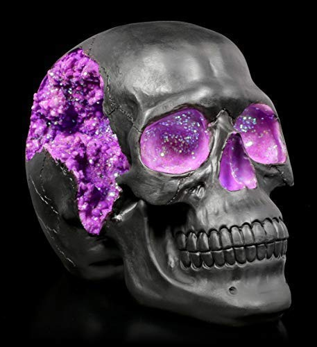 Figuren Shop GmbH Gothic Totenkopf mit lilafarbenen Kristallverzierungen - Geode Skull | Fantasy Dekofigur, handbemalt
