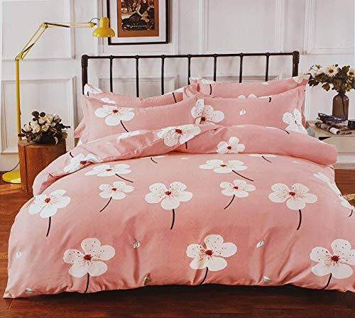 cushion mania Duvet Cover Set with Pillowcases – Soft 90 GSM Microfibre Quilt Cover Bedding, Lightweight & Machine Washable (Daisy Soft Pink, King Size)
