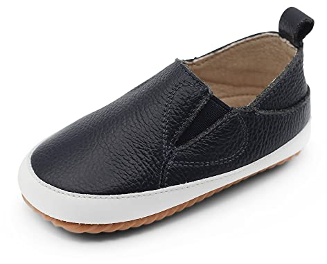 Dotty Fish sportliche Lederschuhe für Kinder. Jungen Mädchen Slip On Sportschuhe. Lauflernschuhe. Marine Slip On Kinderschuhe rutschfest (18.5 EU) 3