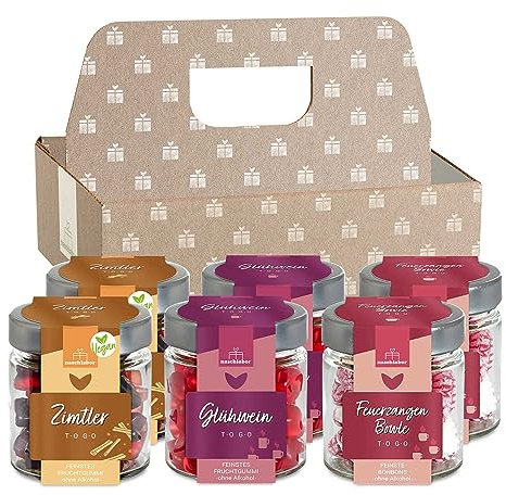 naschlabor | Paket Hochprozentige Weihnachten im Sixpack | alkoholfreie u. hochwertige Weihnachts-Fruchtgummis | Glühwein, Zimtler und Feuerzangen Bowle | süße Feinkost-Geschenke zu Weihnachten