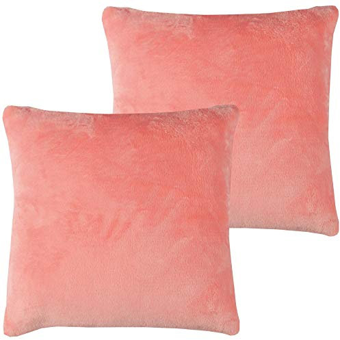 Bestlivings Flauschige Kissenhülle Celina (45 x 45 cm / 2er Pack) - Kuscheliger Bezug mit Reißverschluss Lachs ideal für Dekokissen und Sofakissen