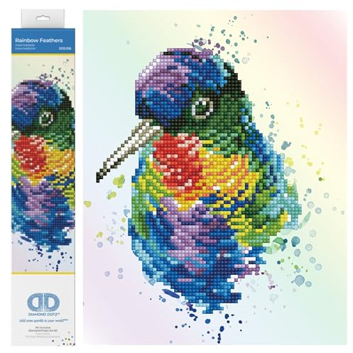 DIAMOND DOTZ Painting, Intermediate Kit DD5, Rainbow Feathers, 22cm x 27cm