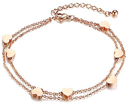 Rosegold herz Damen Armband Armkette Armschmuck Armband mit herz Anhängern Doppelt Kette Armband für Frauen Mädchen Armkette stern Freundschaftsarmband Freundschaftsarmbänder (rosegold)