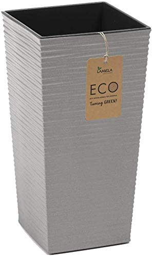 Muddy Hands Eco Friendly Chisel Plant Pot Indoor Home Outdoor Garden Square Flower Planter - Made from Recycled Plastic & Wood (Tall Large, Grey)
