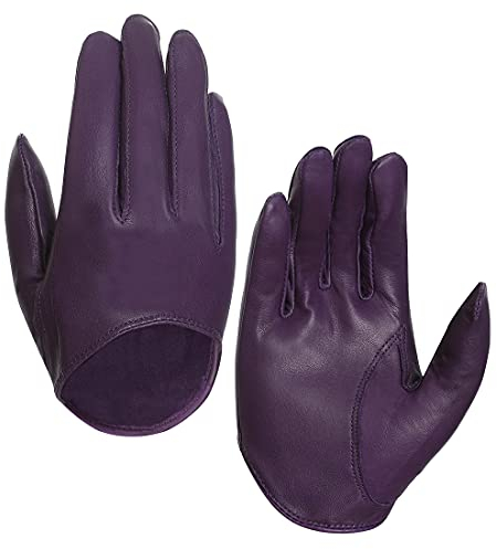 Harssidanzar Damen Lammfell Leder Half Palm Short Handschuhe ungefüttert GL011EU,lila, XL
