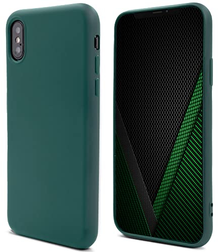 Moozy Lifestyle. Designed for iPhone X and iPhone XS Case, Dark Green - Liquid Silicone Lightweight Cover with Matte Finish and Soft Microfiber Lining, Premium Silicone Case