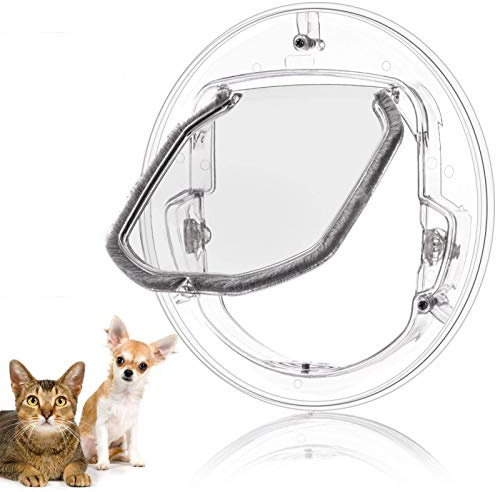 Katzenklappe mit 4 Wege Schloss, Runde Durchsichtige Haustiertür, Katzen und Kleine Hunde