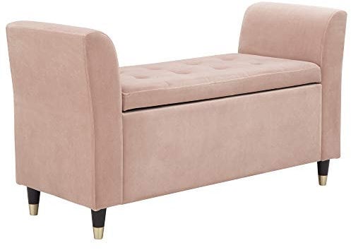 GFW Genoa Plush Fabric Ottoman Window Storage Seat With Wooden Accent Legs, Blush Pink, 41 x 107 x 58 cm