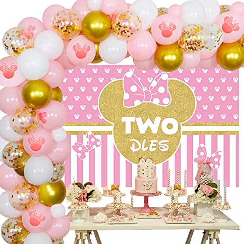 Th¨¨me Cartoon-Maus 2¨¨ Anniversaire D¨¦corations Ballon Guirlande Arch Kit Oh Twodles Toile de Fond Confetti Ballons Souris 2 Ans Filles F¨ºte D'anniversaire Fournitures