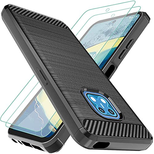 Osophter for Nokia XR20 Case With 2pcs Screen Protector Shock-Absorption Flexible TPU Rubber Protective Cell Phone Cover for Nokia XR20 (UK-Black)