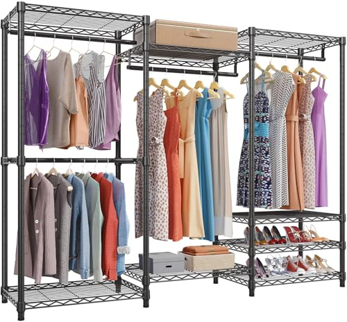 VIPEK V5 Heavy Duty Clothes Rack, Portable Closet Wardrobe with 4 Hanging Rods & 8 Shelves, Freestanding Adjustable Garment Rack for Bedroom, Walk-in Closet, 890 lbs Capacity, Black, 68.9 L