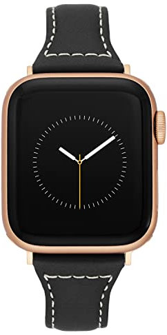 Anne Klein Leather Fashion Band for Apple Watch Secure, Adjustable, Apple Watch Band Replacement, Fits Most Wrists, Black/Rose Gold-Tone, 42mm (Series 1-3), 44/45/46/49mm (Ultra & Ultra 2), Modern