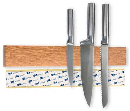 holz4home® Magnetleiste Messer Eichenholz 40x6 cm I Messerleiste magnetisch zum Kleben oder Schrauben I Messerhalter Küche Magnet Küchenhelfer