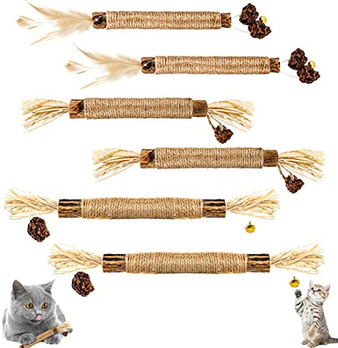 Yorgewd Katzenminze-Sticks (6 Stück), Kaustäbchen für Katzen, Matatabi Katzen, Zahnstöcke helfen bei Zahnstein und schlechtem Atem, gesunde Hygiene