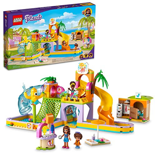 LEGO Friends Water Park Toy Building Set 41720 Kit de juego de simulación con toboganes de piscina, cañones de agua y dos mini muñecas, juguete Heartlake City, idea de regalo de cumpleaños para niños