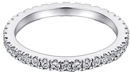 Lieson Verlobungsring 925 Silber Damen, Frauen Ringe Mit Stein Rundherum Einfach Zirkonia Trauringe Silber Größe 54 (17.2)